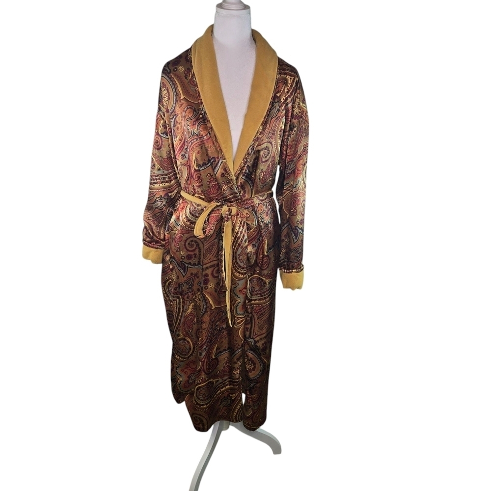 Vtg 90s Y2k Victorias Secret Satin Paisley Terrycloth Robe - Picture 2 of 12